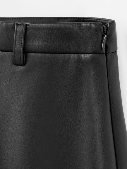 Mango Faux Leather High Waisted A-Line Midi Skirt - view 2, Black