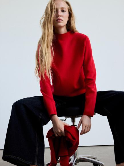 Mango Jersey High Neck Top, Red