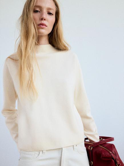 Mango Jersey Mock Neck Knit Top, Raw, Raw