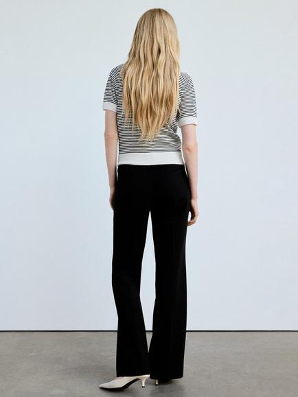 Mango Ribbed Polo Stripe Knit Jumper, Raw/Black - view 2, Raw/Black