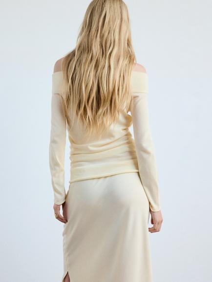 Mango Off-Shoulder Long Sleeve Knit Top, Raw - view 2, Raw