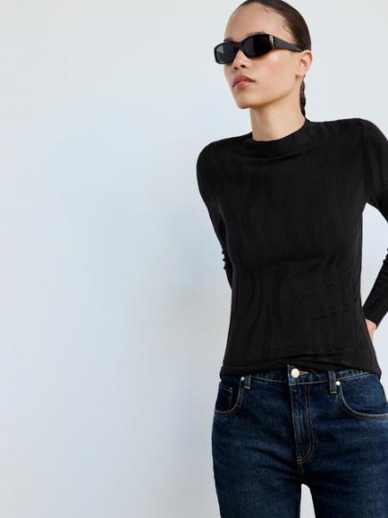 Mango Mock Neck Knit Top, Black, Black