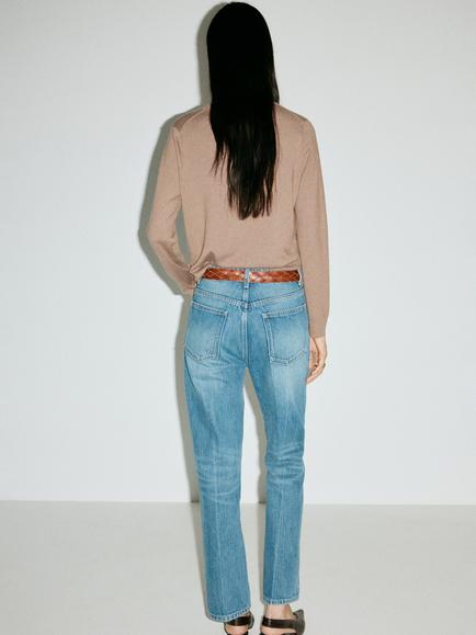Mango Round Neck Long Sleeve Knit Jumper - view 2, Taupe