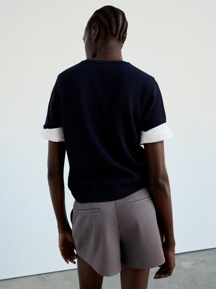 Mango Crew Neck Short Sleeve Knit Top, Navy - view 2, Navy