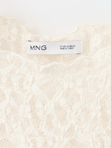 Mango Sheer Lace Round Neck T-Shirt, Brown - view 2, Raw
