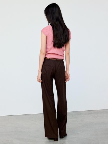 Mango Ribbed V-Neck Draped Top, Strawberry - view 2, Strawberry