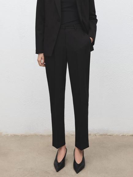 Mango Straight Suit Trousers, Black, Black