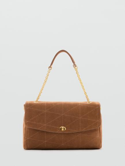 Mango Quilted Leather Shoulder Bag, Camel, Camel