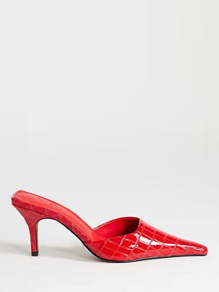 Topshop Alfie Kitten Heel Patent Croc Effect Court Shoes, Red, Red
