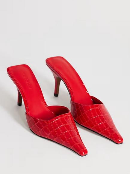 Topshop Alfie Kitten Heel Patent Croc Effect Court Shoes, Red - view 2, Red