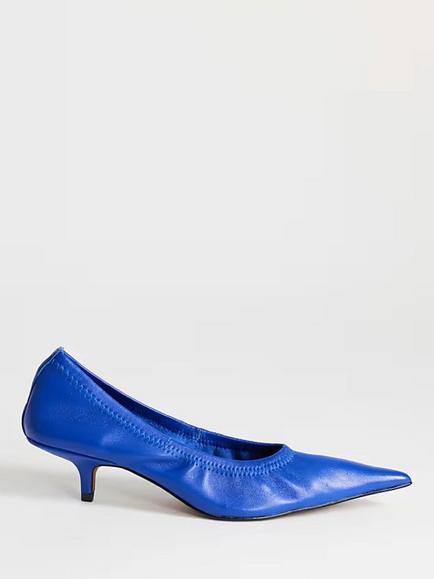 Topshop Arizona Kitten Heel Leather Court Shoes, Cobalt, Cobalt