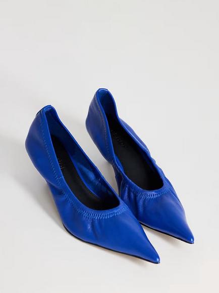 Topshop Arizona Kitten Heel Leather Court Shoes, Cobalt - view 2, Cobalt