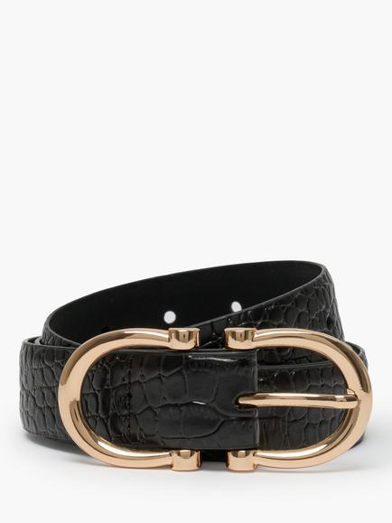 French Connection Croc Effect Belt, Black, Black Croc