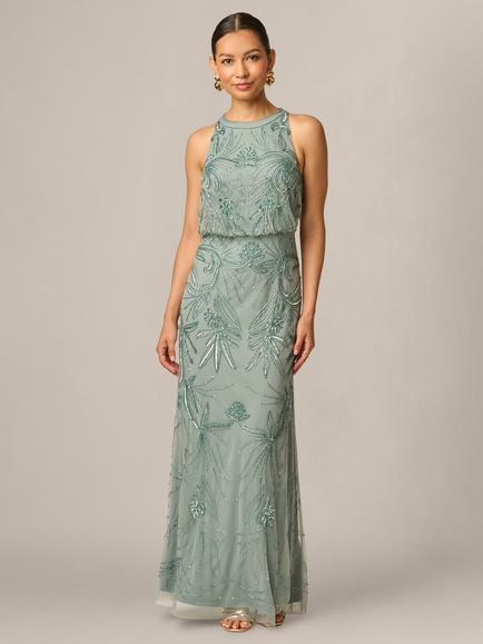 Adrianna Papell Beaded A-Line Dress, Sage, Sage