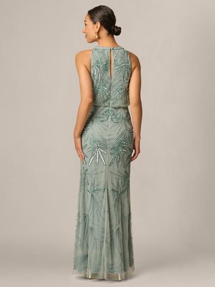 Adrianna Papell Beaded A-Line Dress, Sage - view 2, Sage