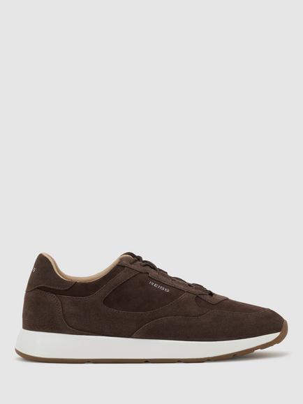 Reiss Grant Suede Lace Up Trainers, Chocolate Brown