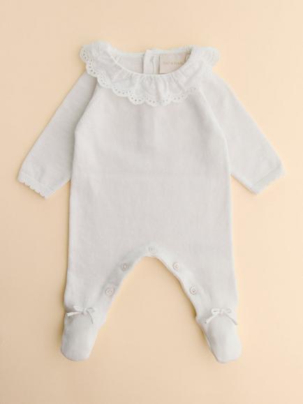 Oat & Marl Baby Broderie Soft Knit Bodysuit, White, White