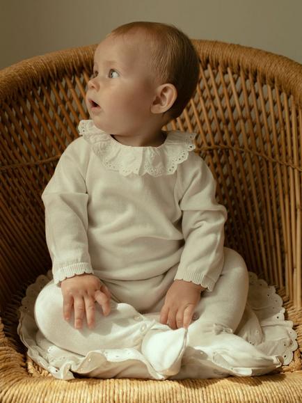 Oat & Marl Baby Broderie Soft Knit Bodysuit, White - view 2, White