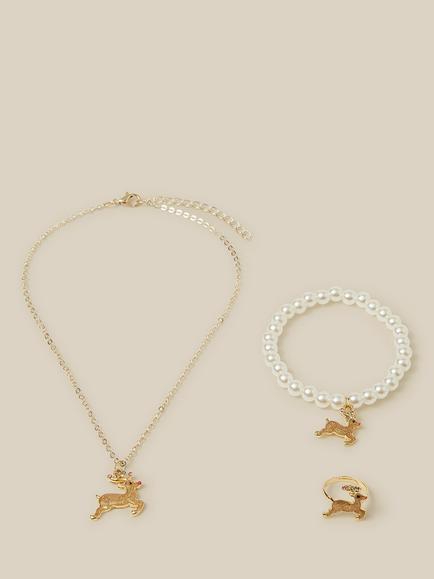 Monsoon Kids' Reindeer Jewellery Set, Gold, Gold