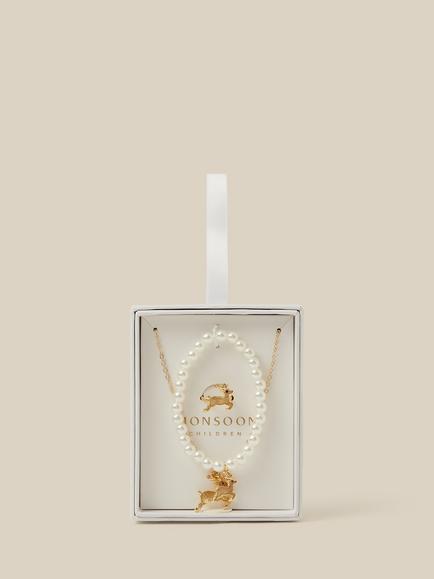 Monsoon Kids' Reindeer Jewellery Set, Gold - view 2, Gold