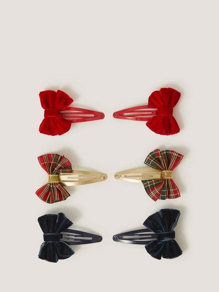 Monsoon Kids' Velvet Bow Hair Clips, Pack of 6, Multi, Multi