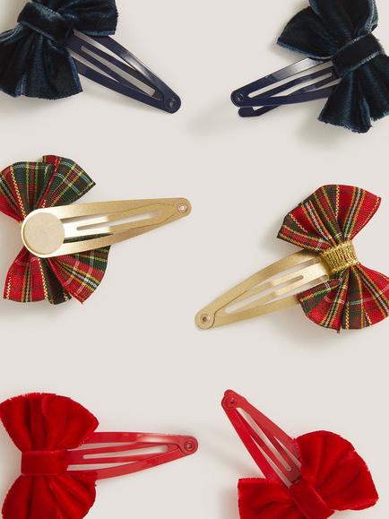 Monsoon Kids' Velvet Bow Hair Clips, Pack of 6, Multi - view 2, Multi