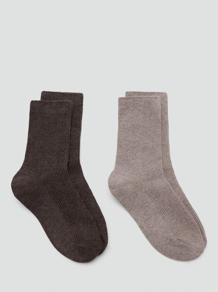 Mango Kids' Ribbed Ankle Socks, Pack of 2, Brown, Brown