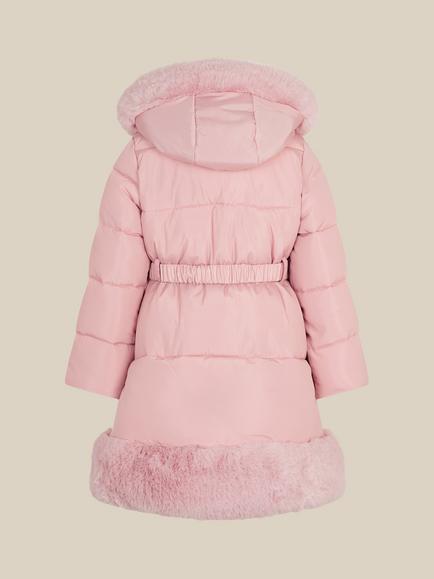 Monsoon Kids' Faux Fur Padded Coat, Pink - view 2, Pink