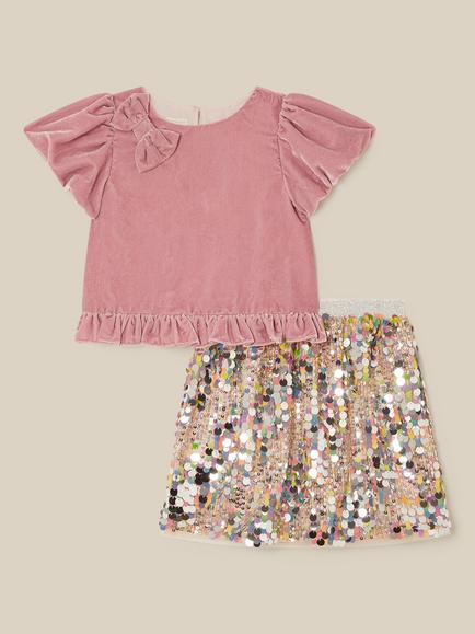 Monsoon Kids' Zoe Velvet Top & Sequin Skirt Set, Multi, Multi