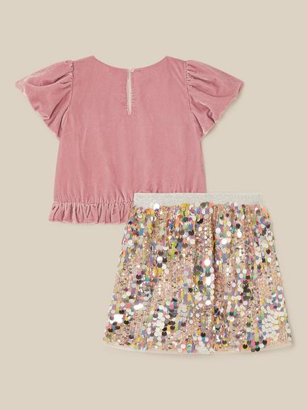 Monsoon Kids' Zoe Velvet Top & Sequin Skirt Set, Multi - view 2, Multi