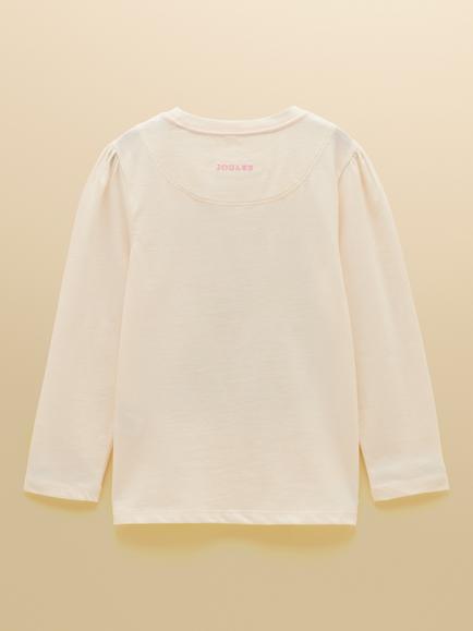 Joules Kids' Ava Cotton Long Sleeve Applique Top, Cream - view 2, Cream