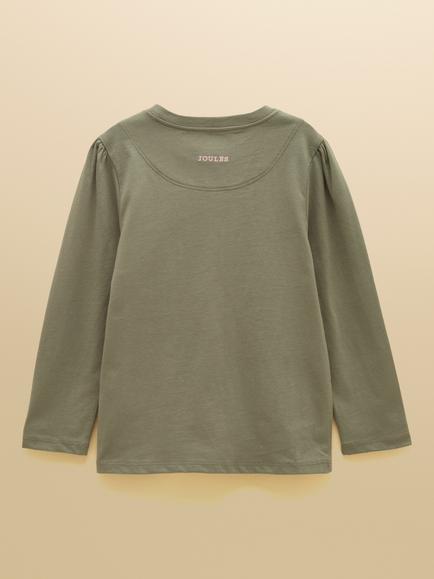 Joules Kids' Ava Cotton Long Sleeve Applique Top, Khaki Green - view 2, Khaki Green