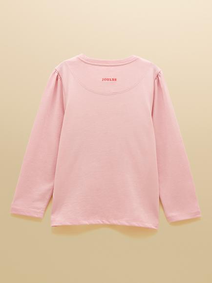 Joules Kids' Ava Cotton Long Sleeve Applique Top, Pink - view 2, Pink
