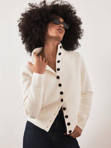 Mint Velvet High Neck Cardigan, Ivory, Ivory