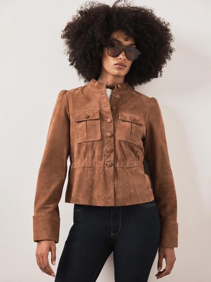 Mint Velvet Suede Peplum Jacket, Tan, Tan