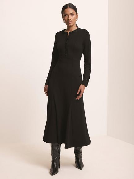 Mint Velvet Ruffle Trim Jersey Midi Dress, Black, Black