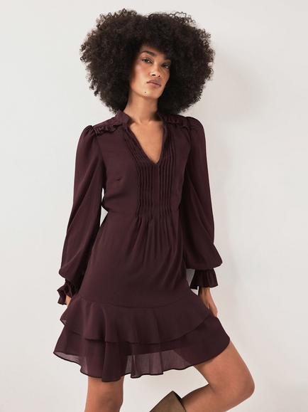 Mint Velvet Ruffle Mini Dress, Red Burgundy, Red Burgundy