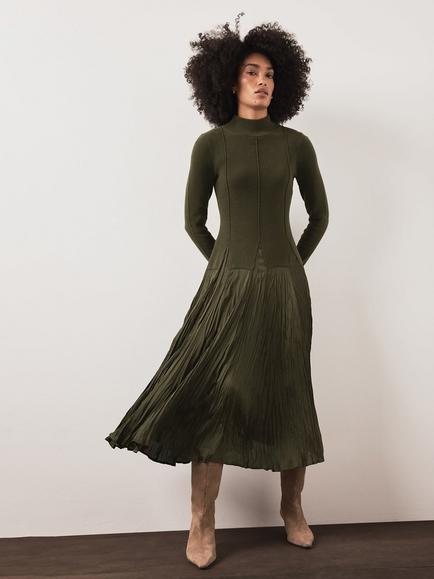 Mint Velvet Layered Knit Midi Dress with Cashmere, Green, Green