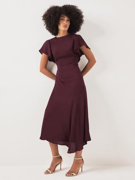Mint Velvet Draped Asymmetric Midi Dress, Red Burgundy, Red Burgundy