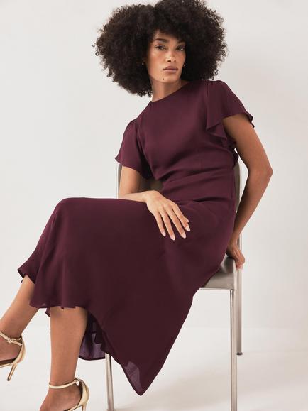 Mint Velvet Draped Asymmetric Midi Dress, Red Burgundy - view 2, Red Burgundy
