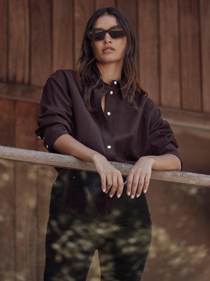 Mint Velvet Blend Lyocell Blend Tailored Shirt - view 2, Brown/Multi