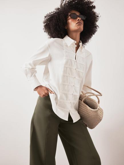 Mint Velvet Knot Button Shirt, White, White