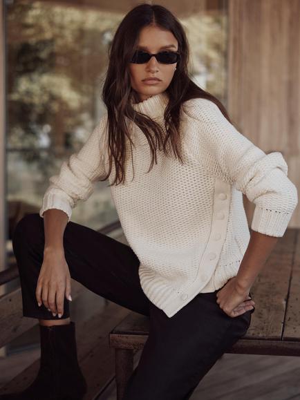 Mint Velvet Button Detail Jumper, Ivory, Ivory