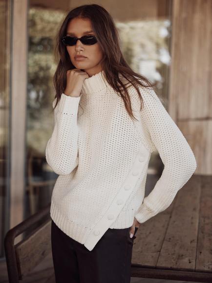Mint Velvet Button Detail Jumper, Ivory - view 2, Ivory