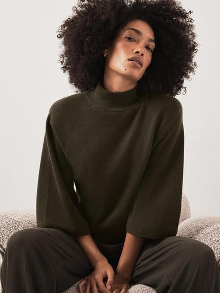 Mint Velvet Batwing Sleeve Knit Top, Green - view 2, Green