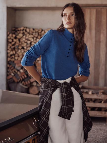 Mint Velvet Funnel Neck Knit Top, Blue, Blue