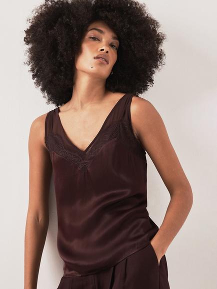 Mint Velvet Lace V-Neck Camisole Top, Red Burgundy, Red Burgundy