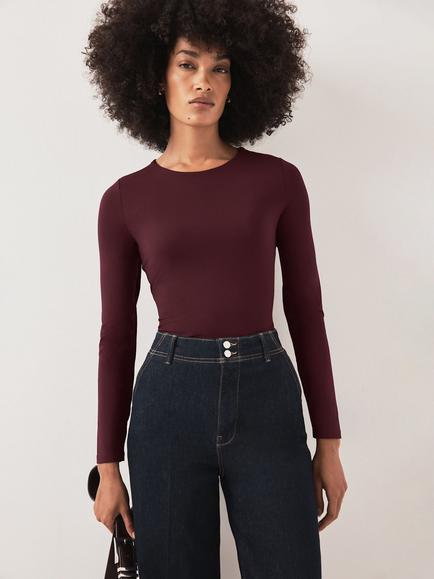 Mint Velvet Crew Neckline Long Sleeve Top, Red Burgundy, Red Burgundy