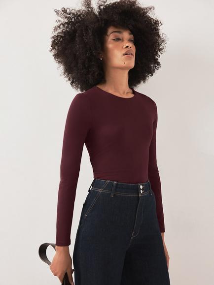 Mint Velvet Crew Neckline Long Sleeve Top, Red Burgundy - view 2, Red Burgundy