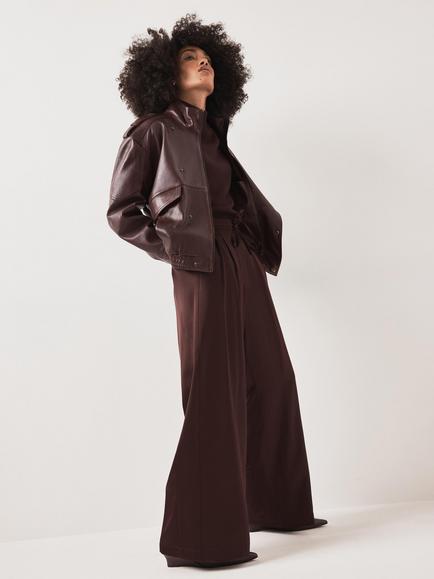 Mint Velvet Tailored Wide Leg Trousers, Burgundy, Burgundy